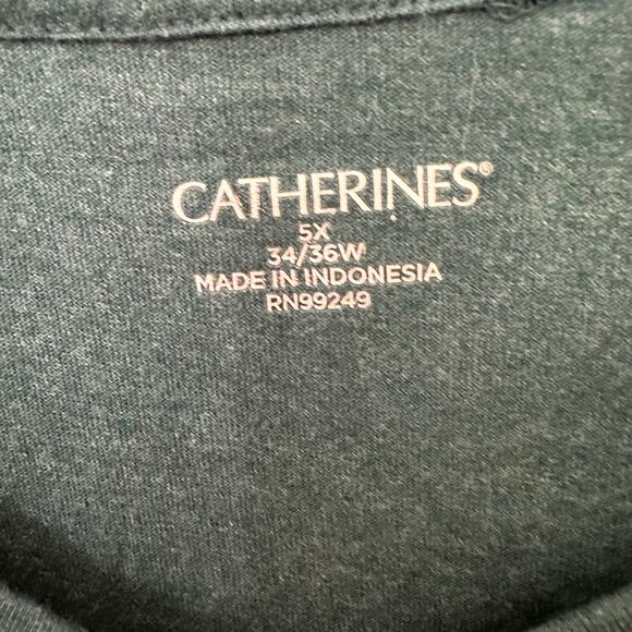 Catherines Size 5X V Neck Top 34/36W Green Embroidered Long Sleeve Boho Cotton - Picture 2 of 7